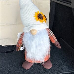 Plaid Gnome with Sunflower Hat